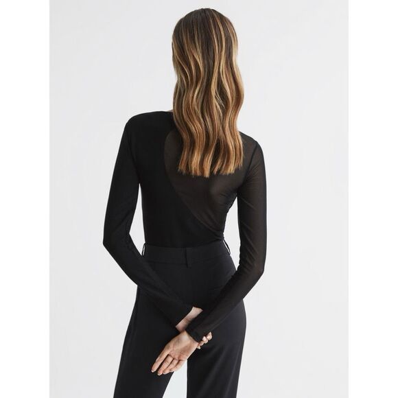 REISS Felicity Mesh Diamanté Detail Bodysuit - Picture 2 of 11